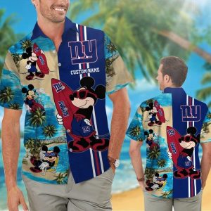 New York Giants Mickey Name Personalized Short Sleeve Button Up Tropical Hawaiian Shirt