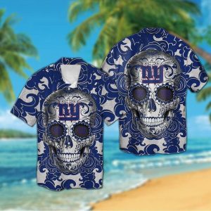New York Giants Sugarskull Short Sleeve Button Up Tropical Hawaiian Shirt