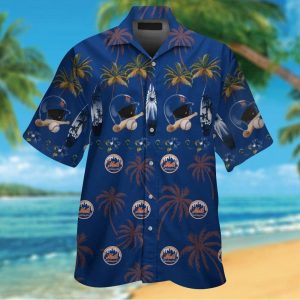 New York Mets Short Sleeve Button Up Tropical Hawaiian Shirt VER010