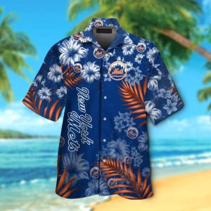 New York Mets Short Sleeve Button Up Tropical Hawaiian Shirt VER02