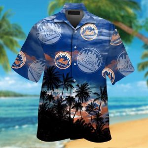 New York Mets Short Sleeve Button Up Tropical Hawaiian Shirt VER03