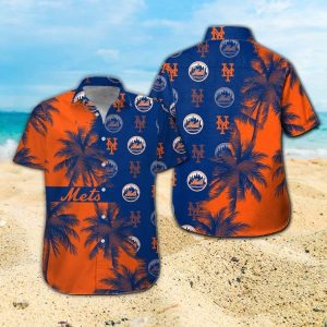 New York Mets Short Sleeve Button Up Tropical Hawaiian Shirt VER04
