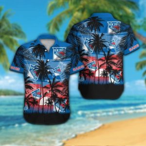 New York Rangers Short Sleeve Button Up Tropical Shirt Hawaiian Shirt