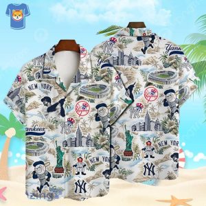 New York Yankees Baseball Pattern On White Background Print Hawaiian Shirt