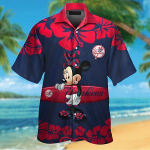 New York Yankees Minnie Mouse Short Sleeve Button Up Tropical Hawaiian Shirt