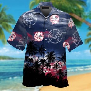 New York Yankees Short Sleeve Button Up Tropical Hawaiian Shirt VER07