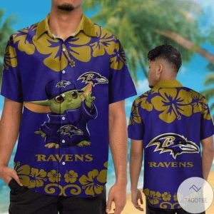 NFL Baltimore Ravens Baby Yoda Purple Hawaiian Shirt