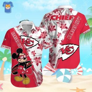 NFL Kansas City Chiefs Hawaiian Shirt Disney Mickey Mouse Tropical Flower Pattern