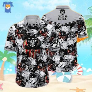 NFL Las Vegas Raiders Hawaiian Shirt Tropical Flower Pattern