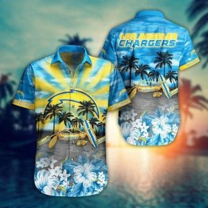 NFL Los Angeles Chargers Coconut Tree Blue Hawaiian Shirt