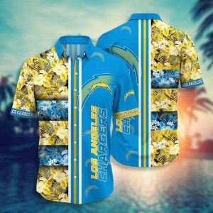 NFL Los Angeles Chargers Gold Flowers Blue New Design Hawaiian Shirt