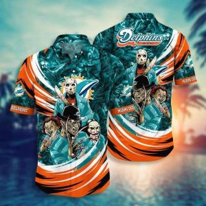 NFL Miami Dolphins Halloween Aqua Orange Hawaiian Shirt