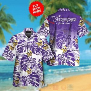 NFL Minnesota Vikings Custom Name White Purple Hawaiian Shirt