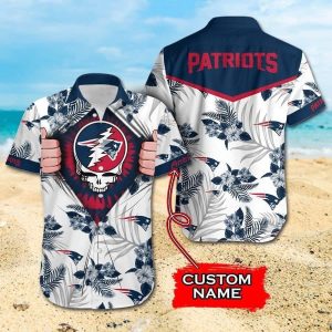 NFL New England Patriots Custom Name Flower Skull Hawaiian Shirt