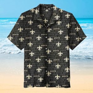 NFL New Orleans Saints Black Golden Multi Small Logo Hawaiian Shirt
