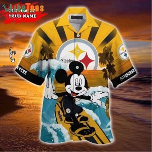 Nfl Pittsburgh Steelers Logo Mickey Mouse Surfboard Steelers Trendy Hawaiian Shirt Perfect Gifts For Your Loved Ones