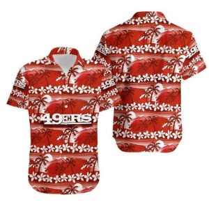 NFL San Francisco 49Ers Coconut Tree Pink Flower Hawaiian Shirt
