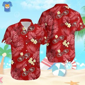 NFL San Francisco 49Ers Hawaiian Shirt Palm Leaves And Flowers Pattern