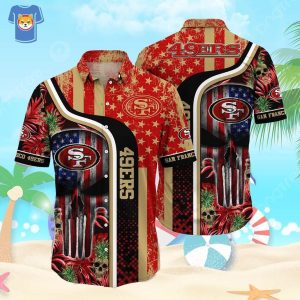 NFL San Francisco 49Ers Hawaiian Shirt Skull Us Flag