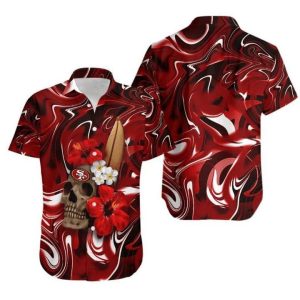 NFL San Francisco 49Ers Skull In Red Flower Hawaiian Shirt