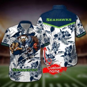 NFL Seattle Seahawks Custom Name Mascot White Hawaiian Shirt