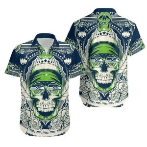NFL Seattle Seahawks Green Skull New Design Hawaiian Shirt