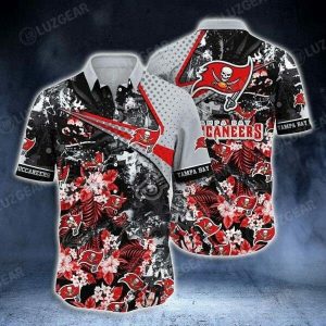 NFL Tampa Bay Buccaneers Red Tropical Flowers Hawaiian Shirt
