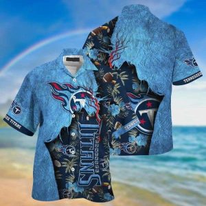 NFL Tennessee Titans Flowers Navy Blue New Design Hawaiian Shirt
