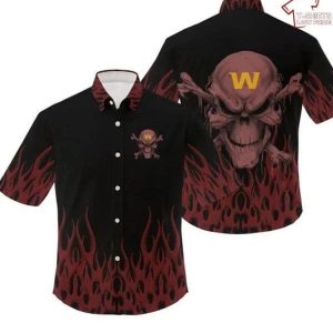 NFL Washington Commanders Brown Fire Black Skull Hawaiian Shirt