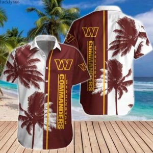 NFL Washington Commanders Coconut Tree White Brown Hawaiian Shirt