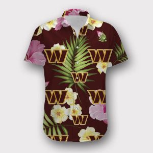 NFL Washington Commanders Red Green Leaf Hawaiian Shirt