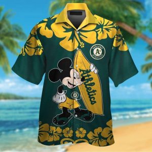 Oakland Athletics Mickey Mouse Short Sleeve Button Up Tropical Hawaiian Shirt