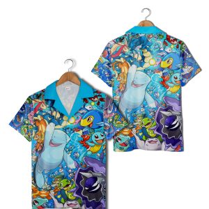 Ocean Themed Pokemon Hawaiian Shirt, Anime Beachwear for Pokemon Fans, Summer Holiday Outfit for Men & Women