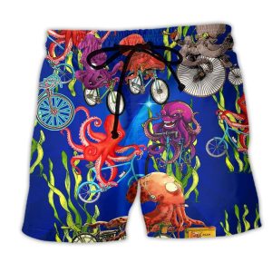Octopus Could An Octopus Ride A Bicycle Funny Trendy KLA Hawaiian Beach Shorts