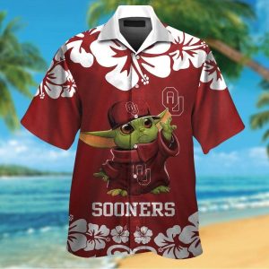 Oklahoma Sooners Baby Yoda Short Sleeve Button Up Tropical Hawaiian Shirt