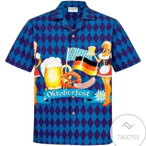 Oktoberfest’s Lively Beer Tribute on Celebratory Hawaiian Shirt
