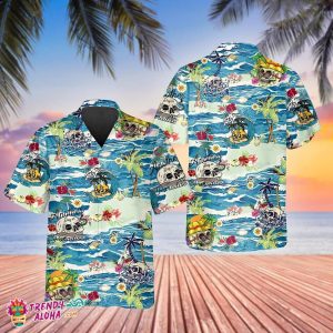 Paradise Beach Skull Print Summer Bachelor Party Hawaiian Shirt
