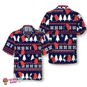 Paris Ugly Christmas Pattern Hawaiian Shirt, French Flag Christmas Shirt For Men