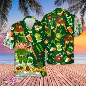 Patrick Pattern Green Clovers KLA Hawaiian Gift, Happy St Patrick’s Day Shirt, Clover Shirt, Shamrock Hawaiian