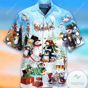 Penguins Under Snowy Merry Christmas Hawaiian Shirts