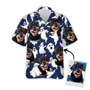 Personalized Gift For Pet Lovers Funny Ghost Pattern Navy Color Hawaiian Shirt