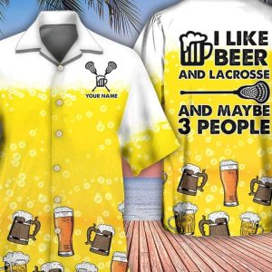 Personalized Name Trendy Hawaiian Shirt, Beer I Like Beer My Lacrosse And Maybe 3 People Personalized, Father’s Day Gift, Hawaii Style.