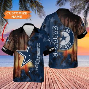 Personalized Sunset And Dallas Cowboys Logo Hawaiian Shirt Custom Name