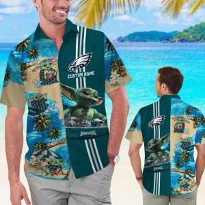 Philadelphia Eagles Baby Yoda Hawaiian Short Sleeve Tropical Shirt