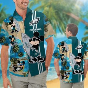 Philadelphia Eagles Mickey Name Personalized Short Sleeve Button Up Tropical Hawaiian Shirt