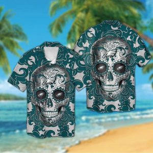 Philadelphia Eagles Sugarskull Short Sleeve Button Up Tropical Hawaiian Shirt