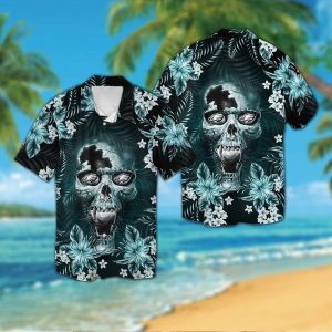 Philadelphia Eaglesskull Short Sleeve Button Up Tropical Hawaiian Shirt VER010