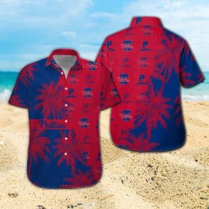 Philadelphia Phillies Short Sleeve Button Up Tropical Hawaiian Shirt VER010