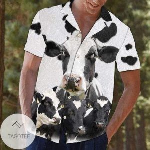 Picturesque Great Cow Artfully Displayed on Hawaiian Shirt