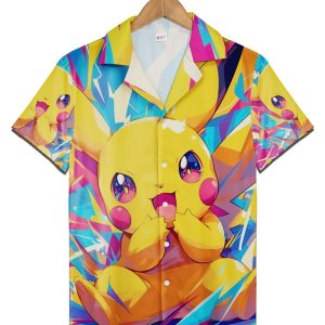 Pikachu Pokemon Hawaiian Shirt, Funny  Yellow Pikachu Anime, Y2K Summer Beach KLA Shirt